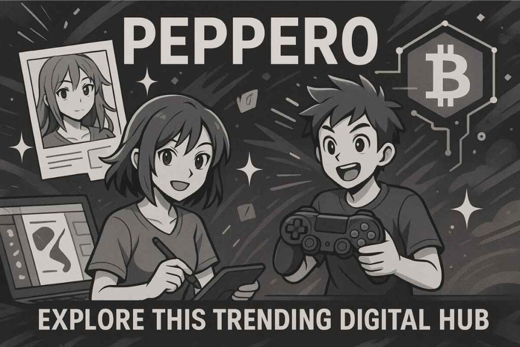 A dynamic grayscale image blending manga, gaming, and cryptocurrency, exploring "What is Pepper0?
