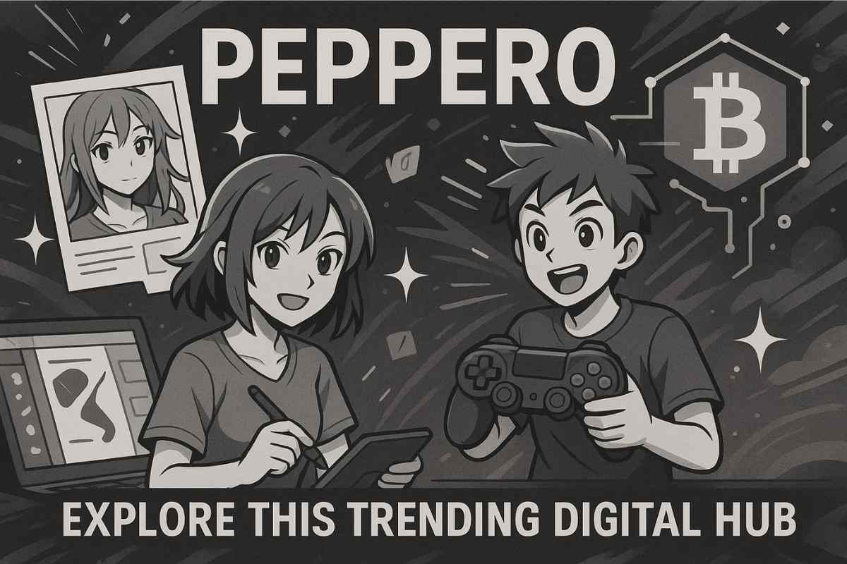 A dynamic grayscale image blending manga, gaming, and cryptocurrency, exploring "What is Pepper0?