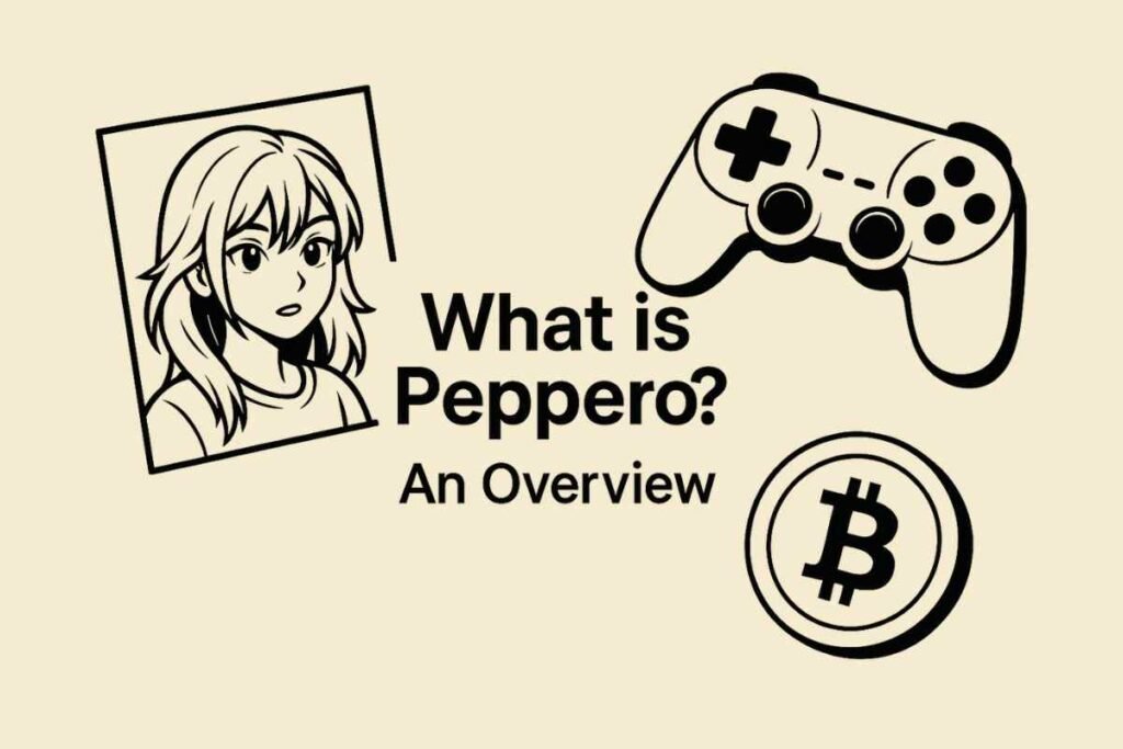 Black-and-white illustration with manga, a game controller, and Bitcoin, highlighting What is Pepper0?