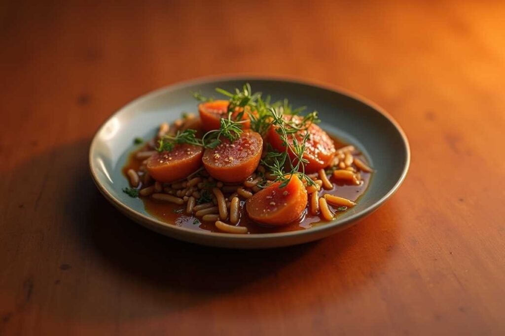 Traditional Turkish Cevir dish with garlic yogurt sauce