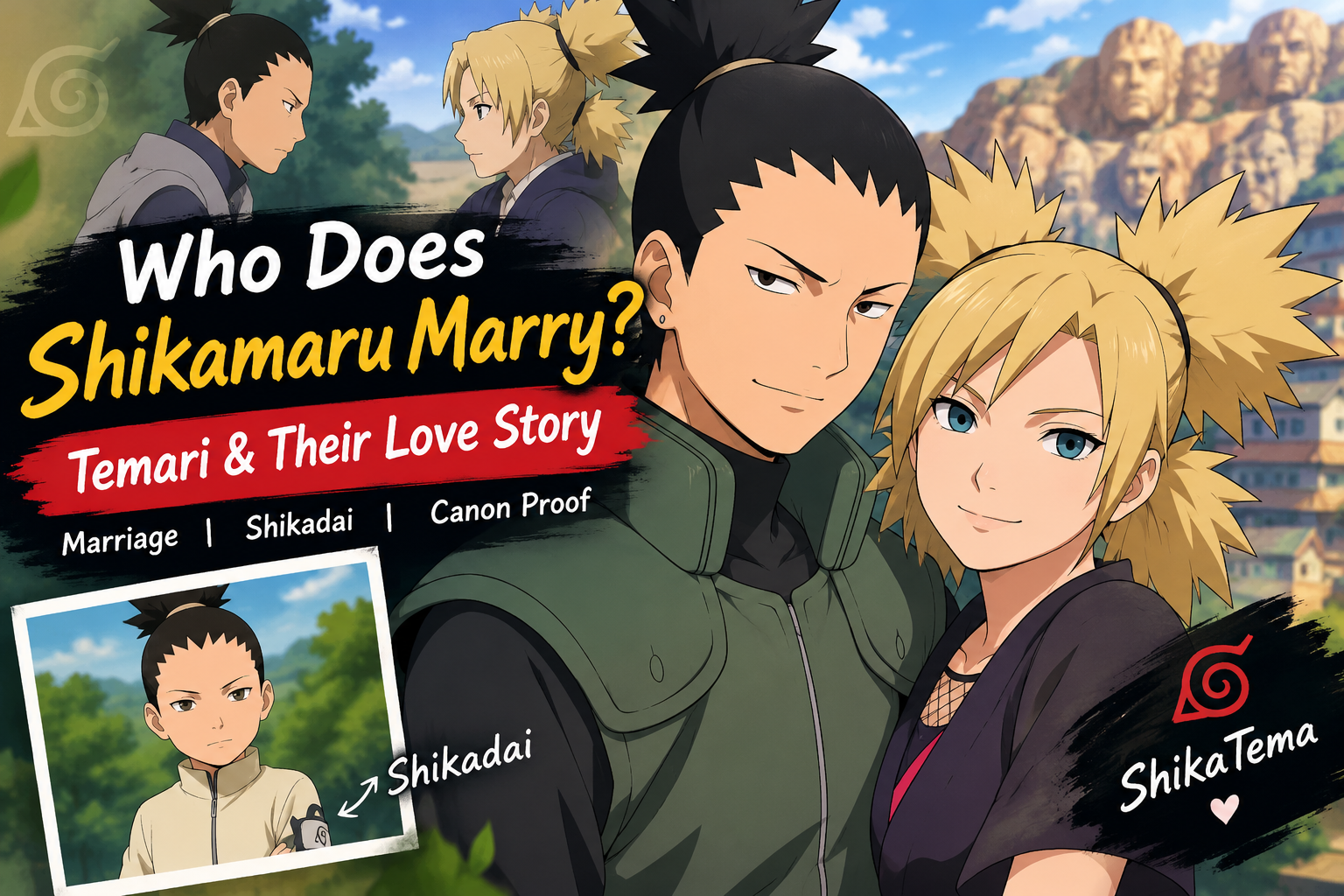 Shikamaru and Temari together in Naruto, showing their love story and marriage with Shikadai