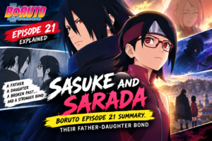 Sasuke and Sarada Uchiha in Boruto Episode 21, highlighting their complicated father-daughter relationship.