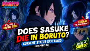 Sasuke Uchiha in Boruto Two Blue Vortex with Hidari and the Divine Tree, illustrating whether Sasuke dies in Boruto.