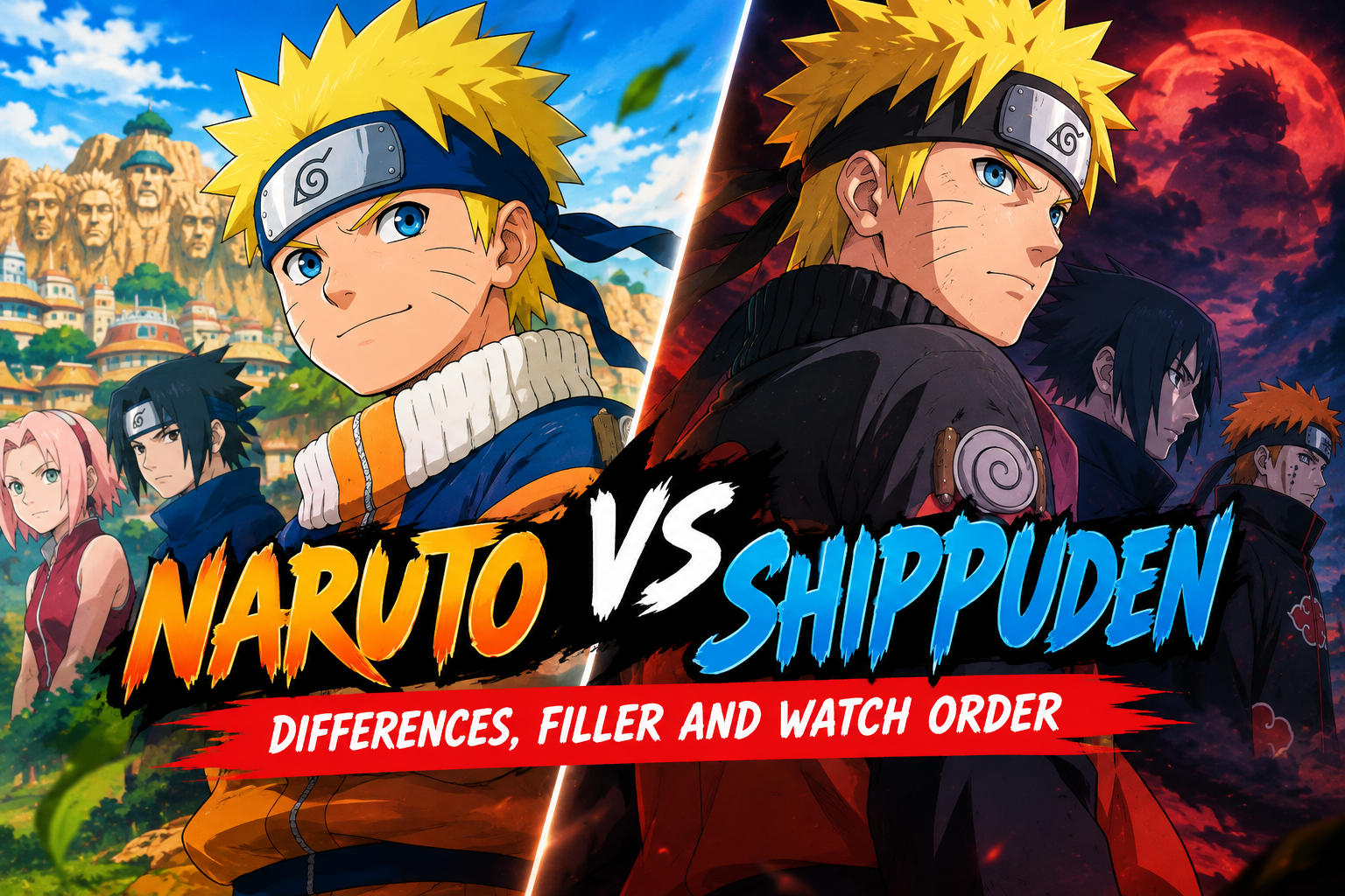 Naruto vs Shippuden comparison showing Naruto Uzumaki in the original Naruto series and Naruto Shippuden